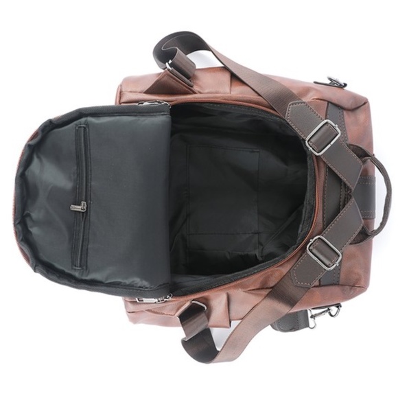 Luxe Brown Vegan leather Zipper Mini Back Pack - Picture 7 of 7